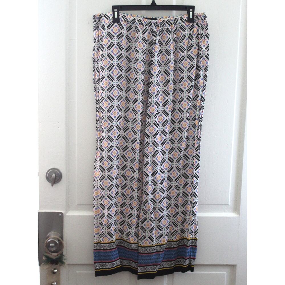 Signature Studio Rayon Pants Muilt-color Sz Large Pull-on BoHo Elastic Wide Le
